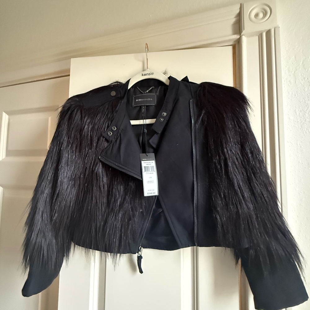BCBGMaxAzria Black Faux Fur Jacket